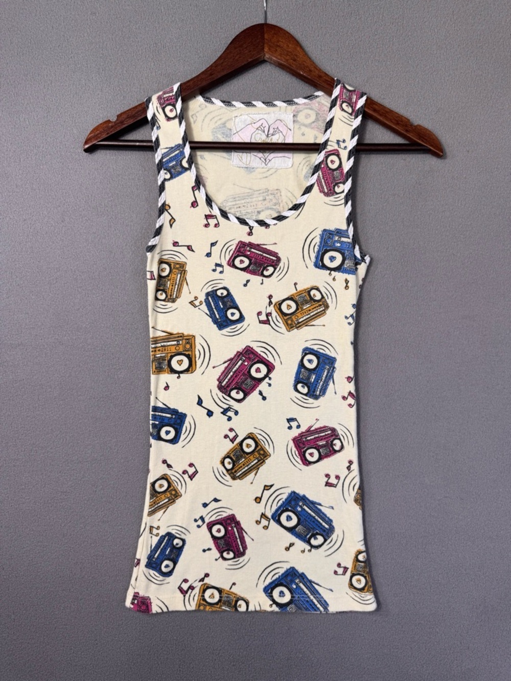 Crafty Couture Urban Outfitters Y2K Brand Cream Tank Top w/ Retro Boombox Print